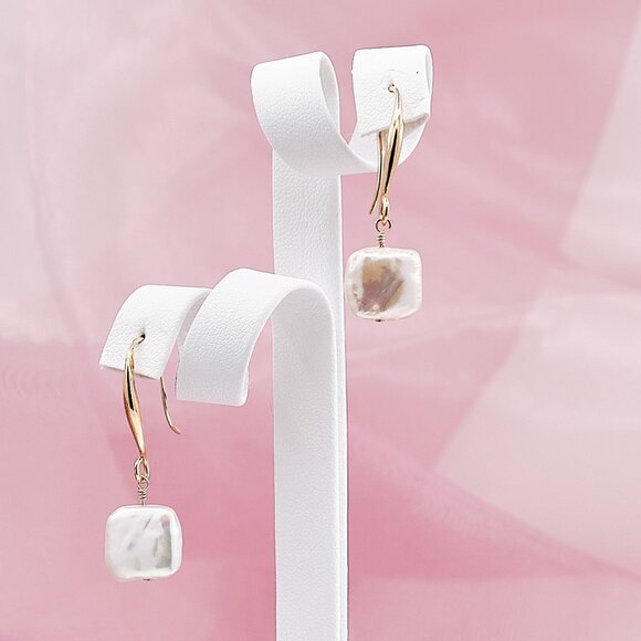 Baroque Pearl Drop Earrings, 14K Gold Filled Dainty French Hooks - Picture 1 of 10